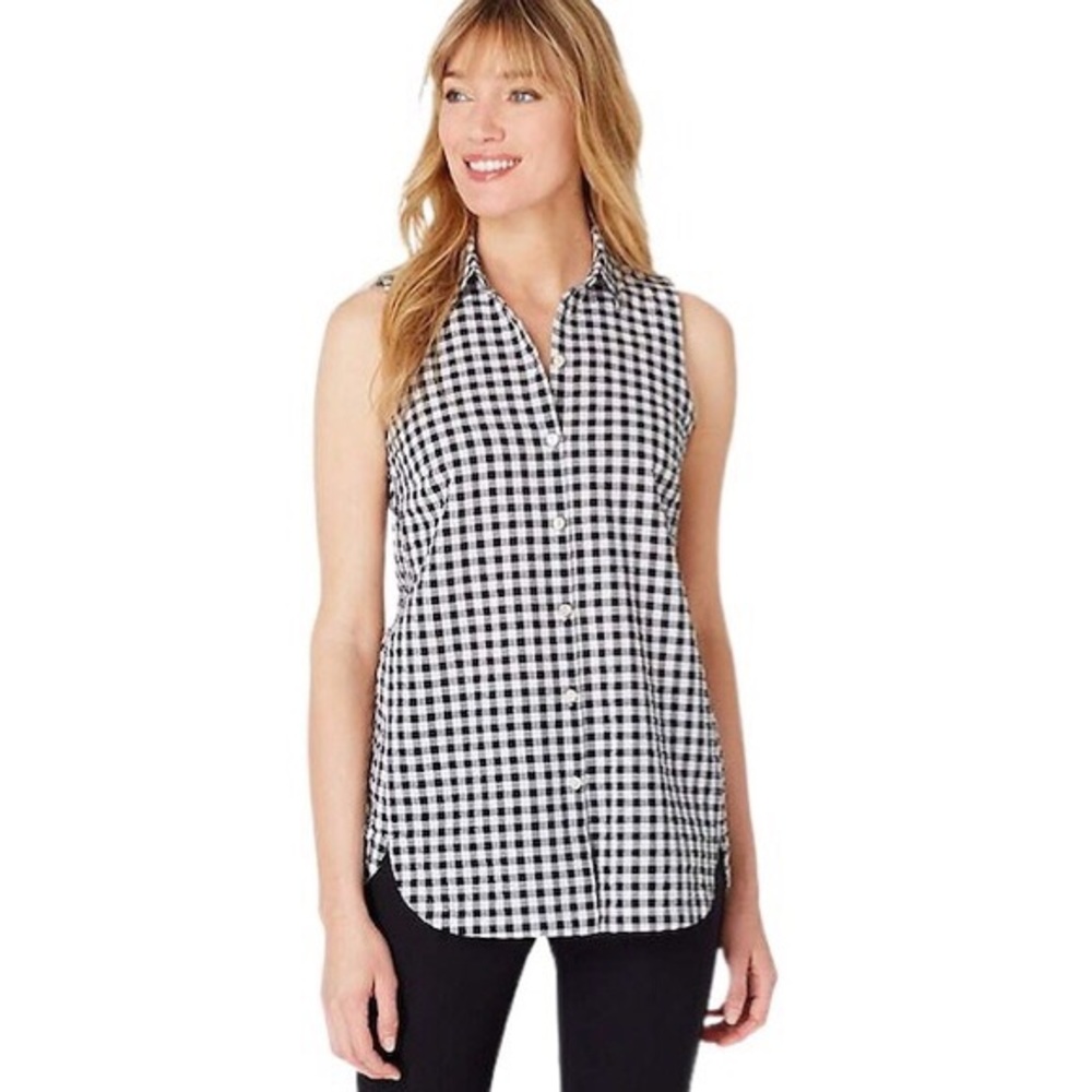 J.Jill Crinkled Gingham Sleeveless Top